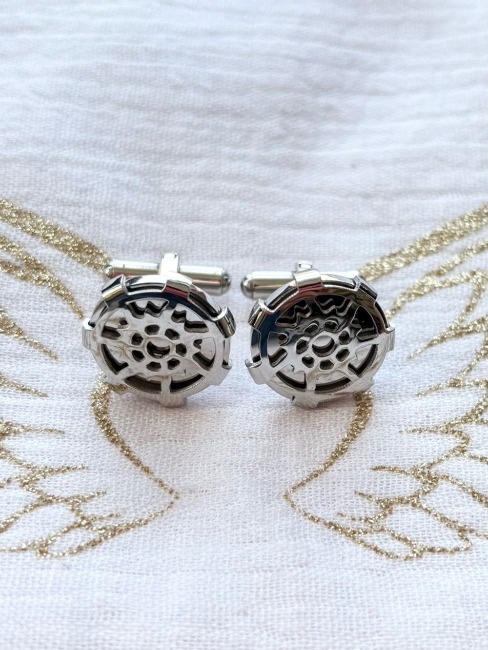 Men's Gear-Pattern Cufflinks - Stainless Steel